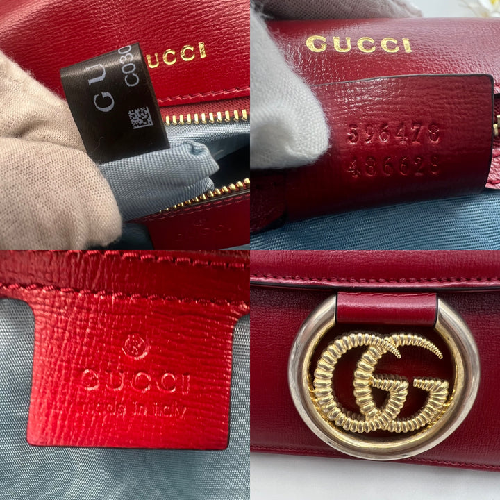 GUCCI TEXTURED CALFSKIN TORCHON GG RING CHERRY RED