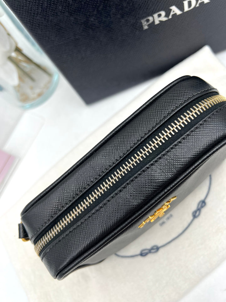PRADA MINI CAMERA BAG SAFFIANO BLACK