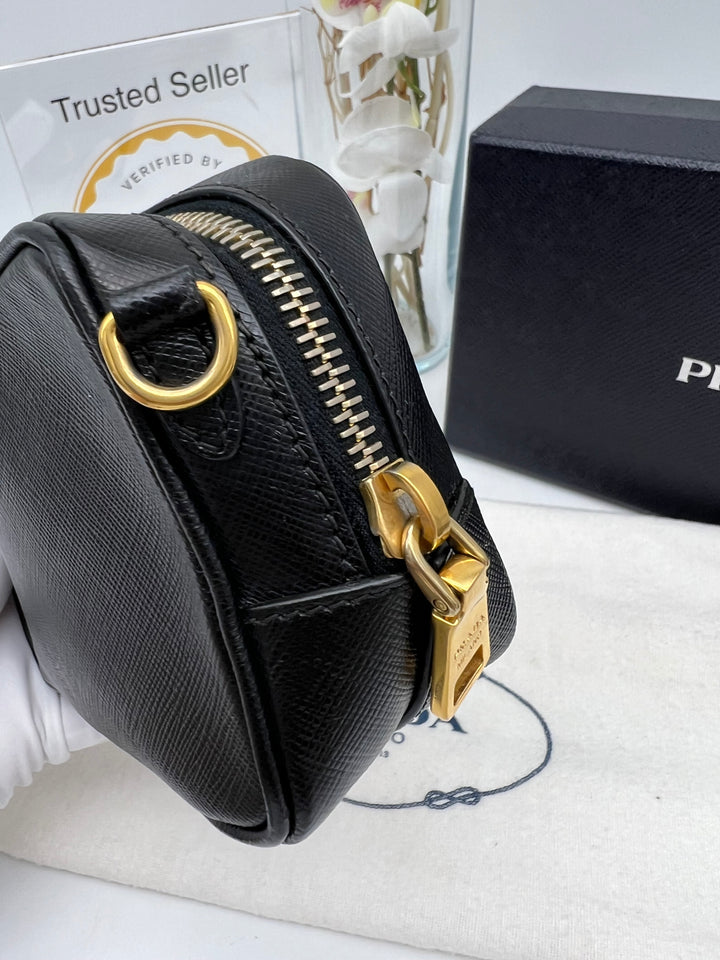 PRADA MINI CAMERA BAG SAFFIANO BLACK