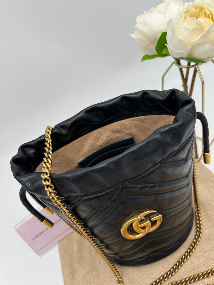 GUCCI MARMONT QUILTED GHW BUCKET BAG