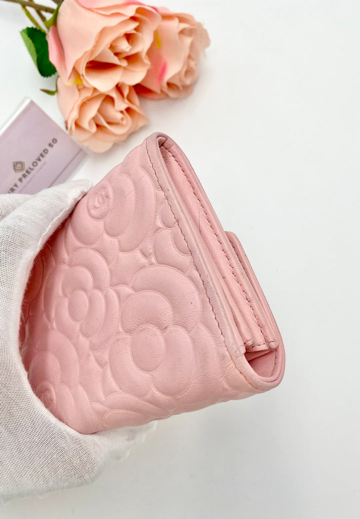 CHANEL CAVIAR CAMELLIA EMBOSSED WALLET