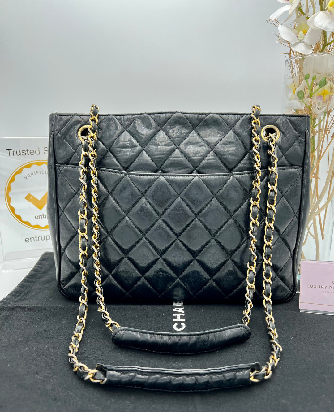 CHANEL VINTAGE LAMBSKIN SHOPPING TOTE BAG