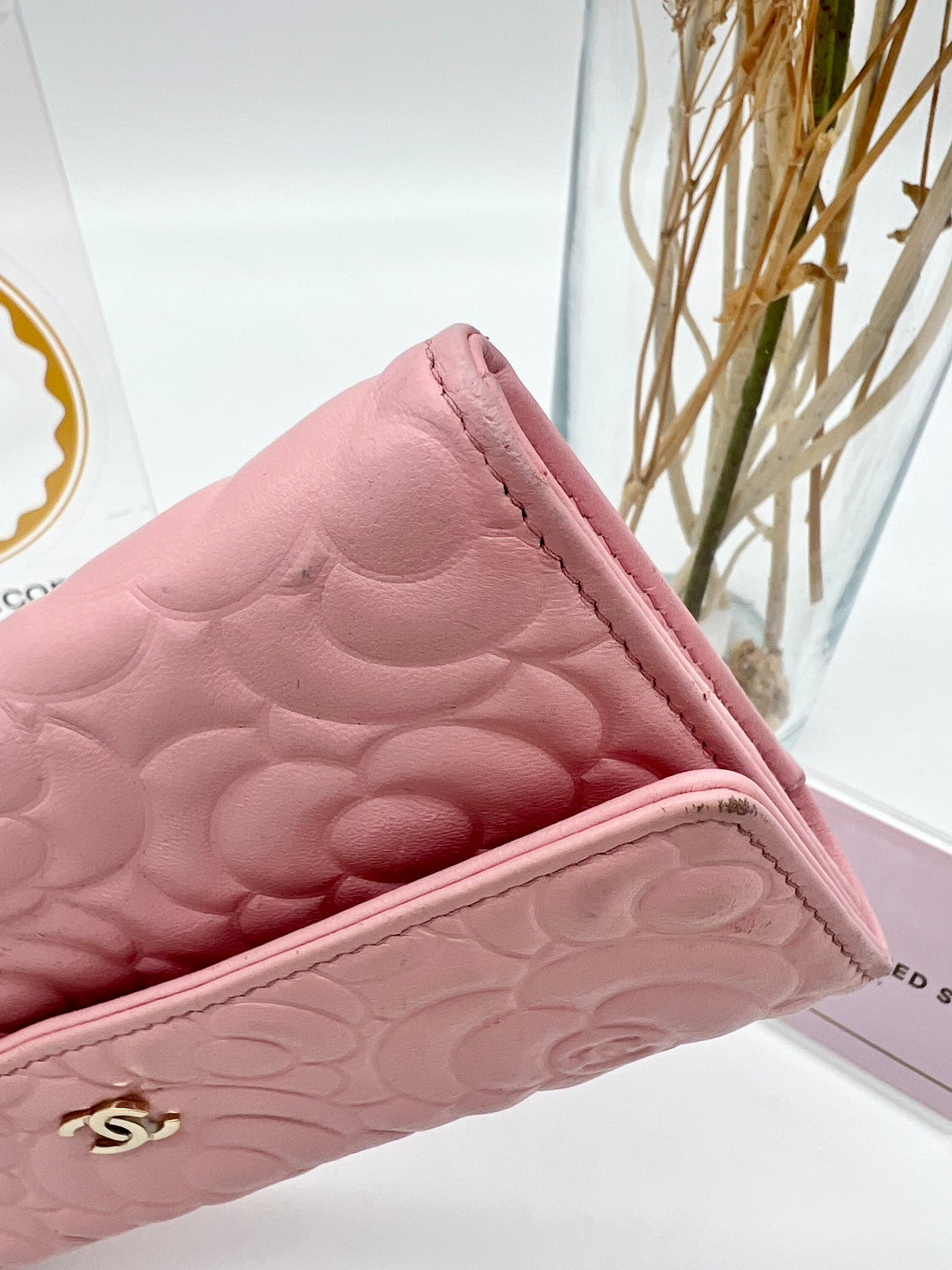 CHANEL CAVIAR CAMELLIA EMBOSSED WALLET