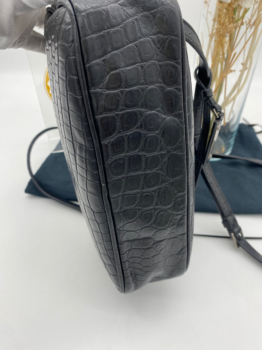 YVES SAINT LAURENT CALFSKIN CROC EMBOSSED CAMERA BAG