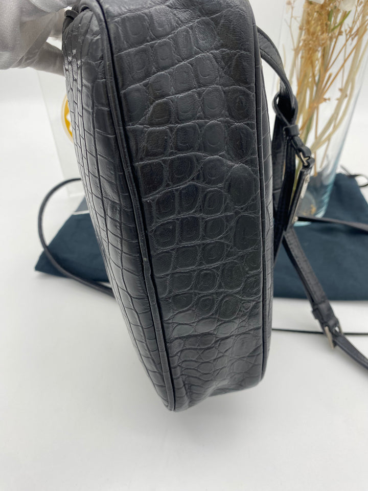 YVES SAINT LAURENT CALFSKIN CROC EMBOSSED CAMERA BAG