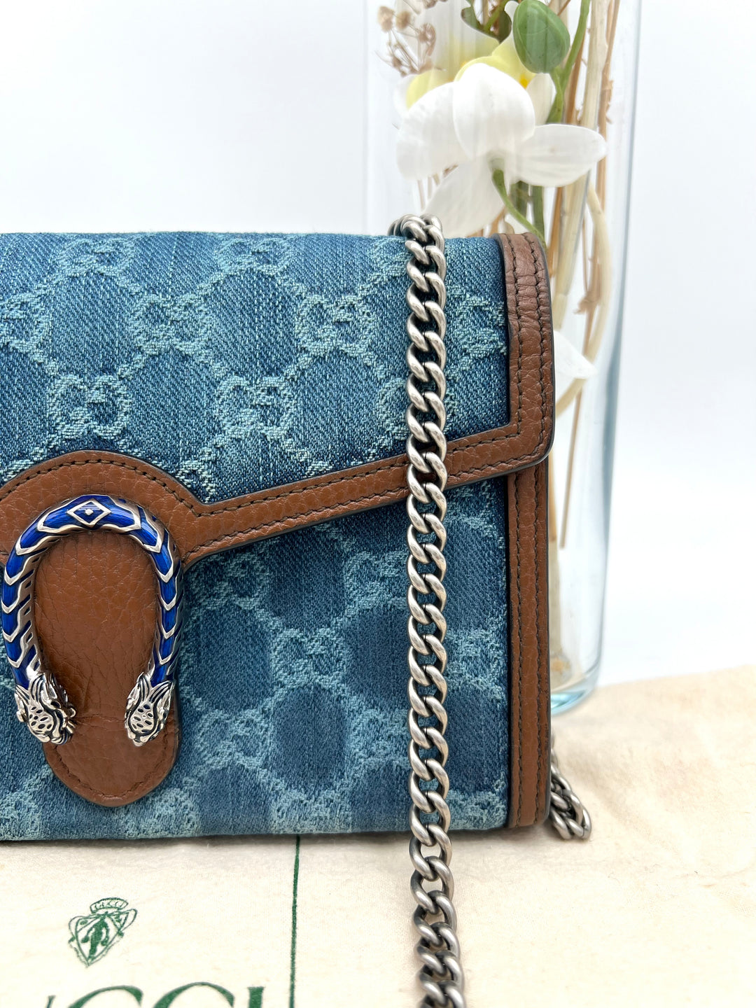 GUCCI DIONYSUS DENIM CHAIN SHOULDER BAG