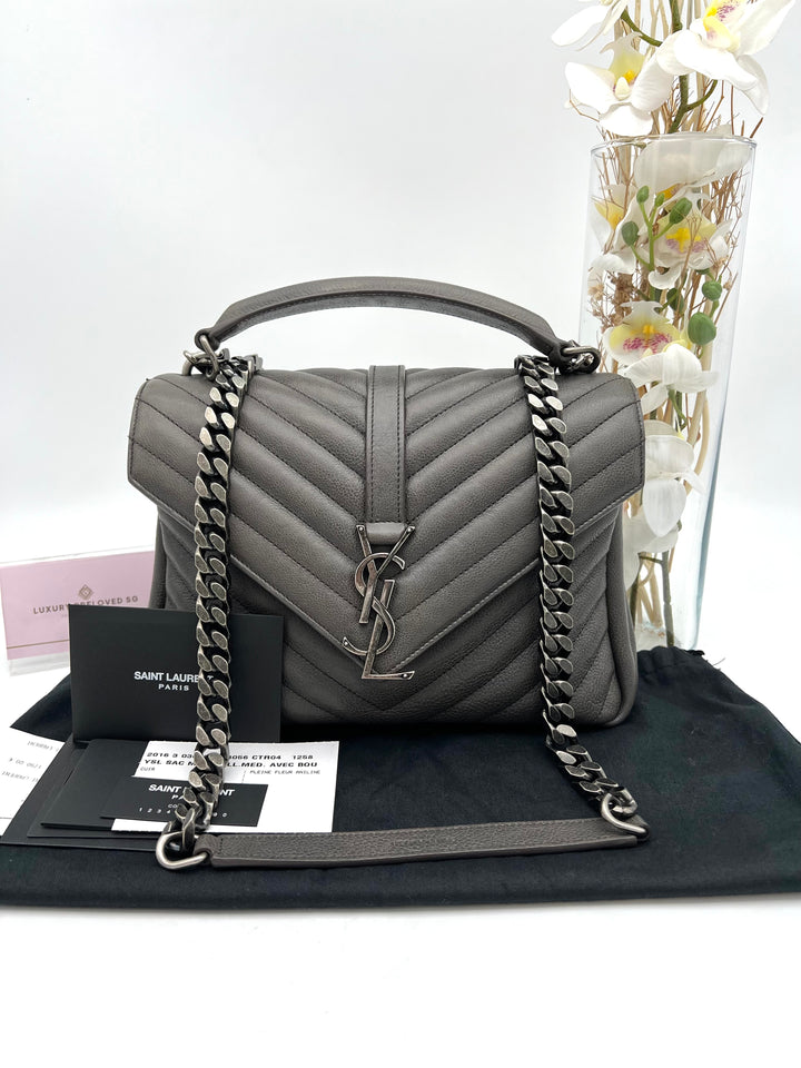 YVES SAINT LAURENT COLLEGE CHEVRON QUILTED BAG SHW MEDIUM