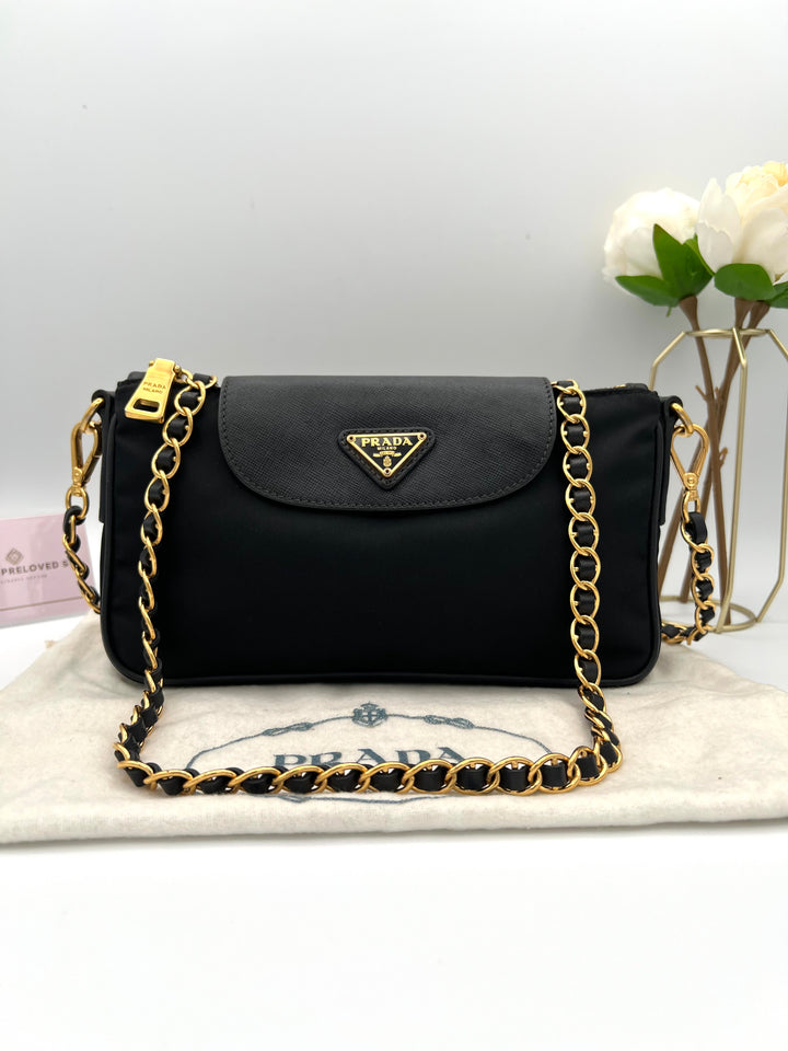 PRADA SAFFIANO NYLON CHAIN BAG