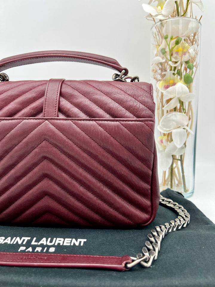 YVES SAINT LAURENT COLLEGE CHEVRON QUILTED BAG GHW