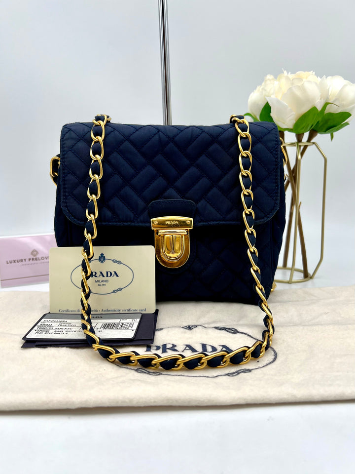 PRADA QUILTED CHAIN NYLON SHOULDER BAG
