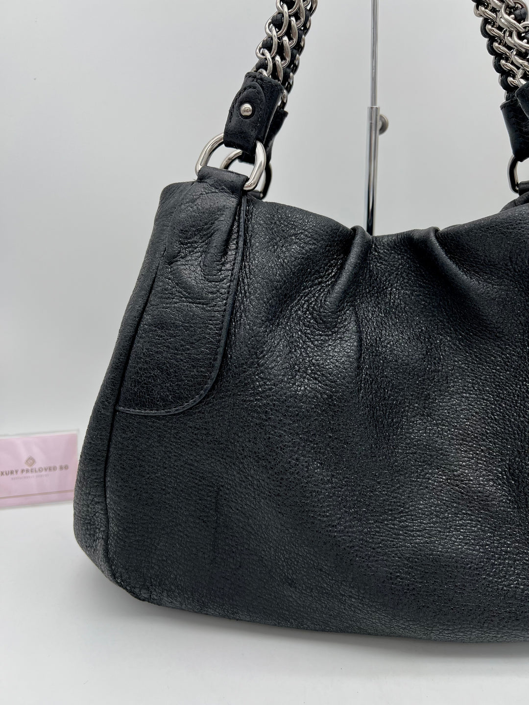 PRADA METALLIC CALF LEATHER CHAIN SHOULDER BAG