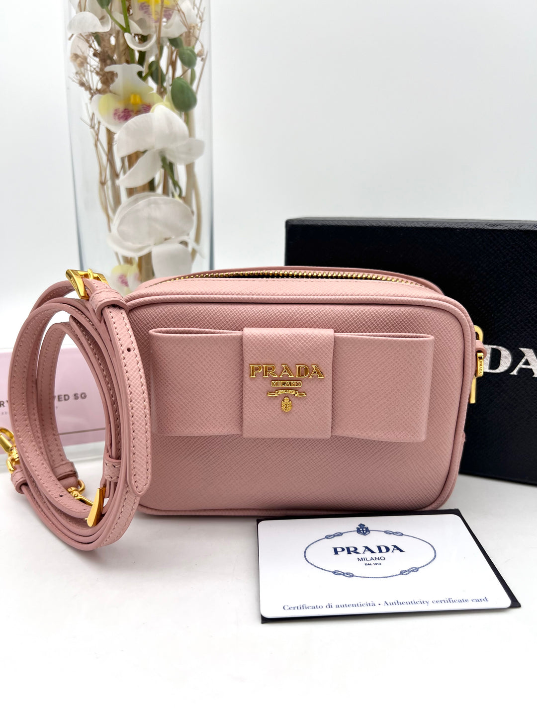 PRADA MINI RIBBON CAMERA BAG SAFFIANO PINK