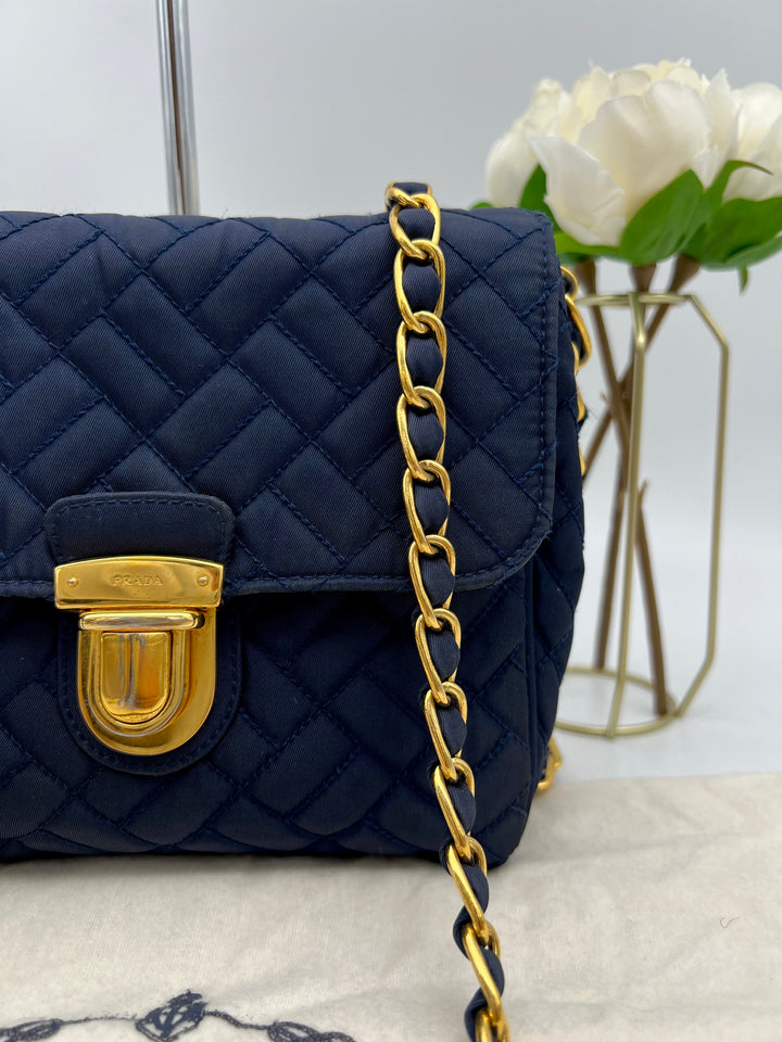 PRADA QUILTED CHAIN NYLON SHOULDER BAG