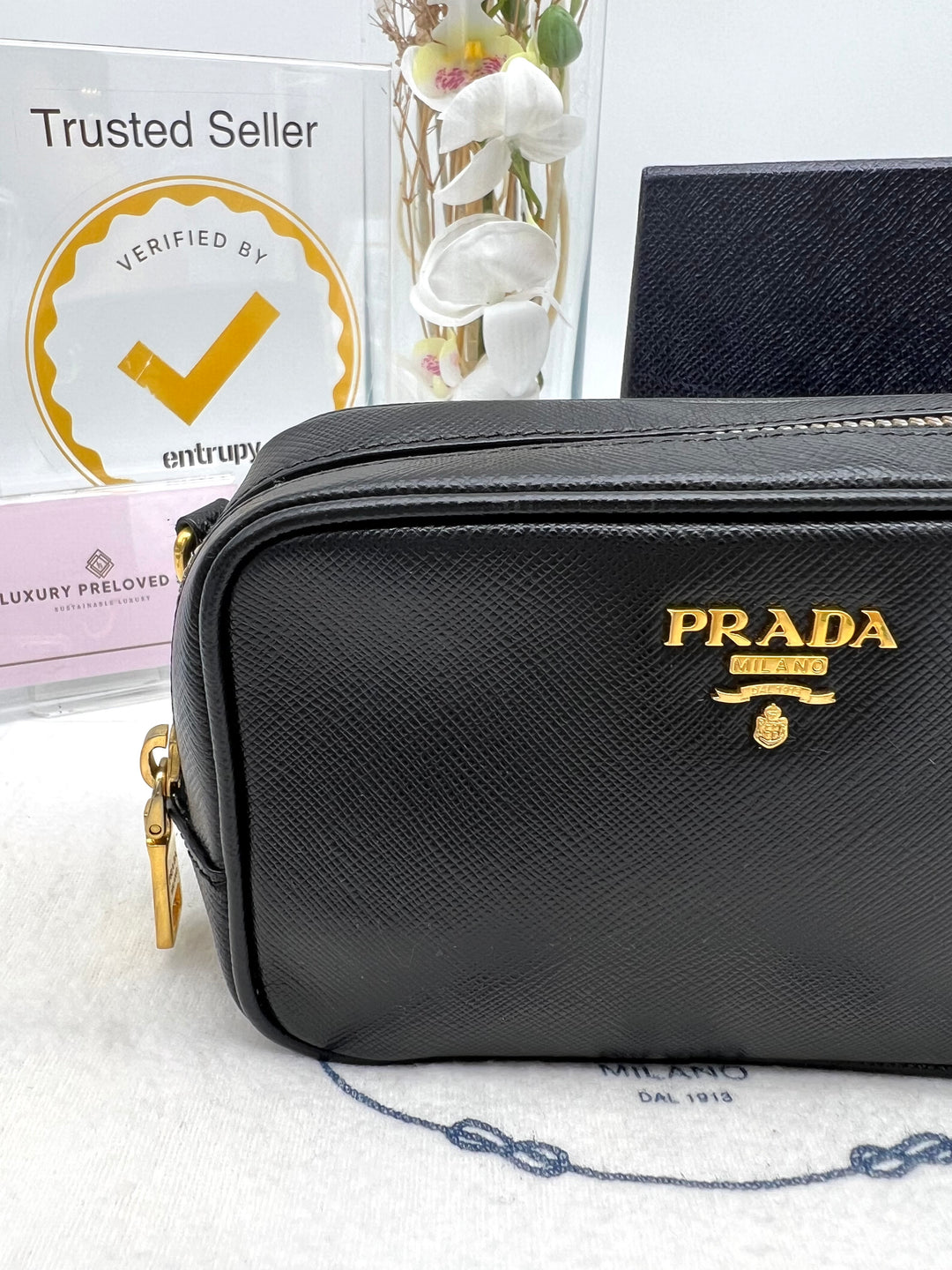 PRADA MINI CAMERA BAG SAFFIANO BLACK