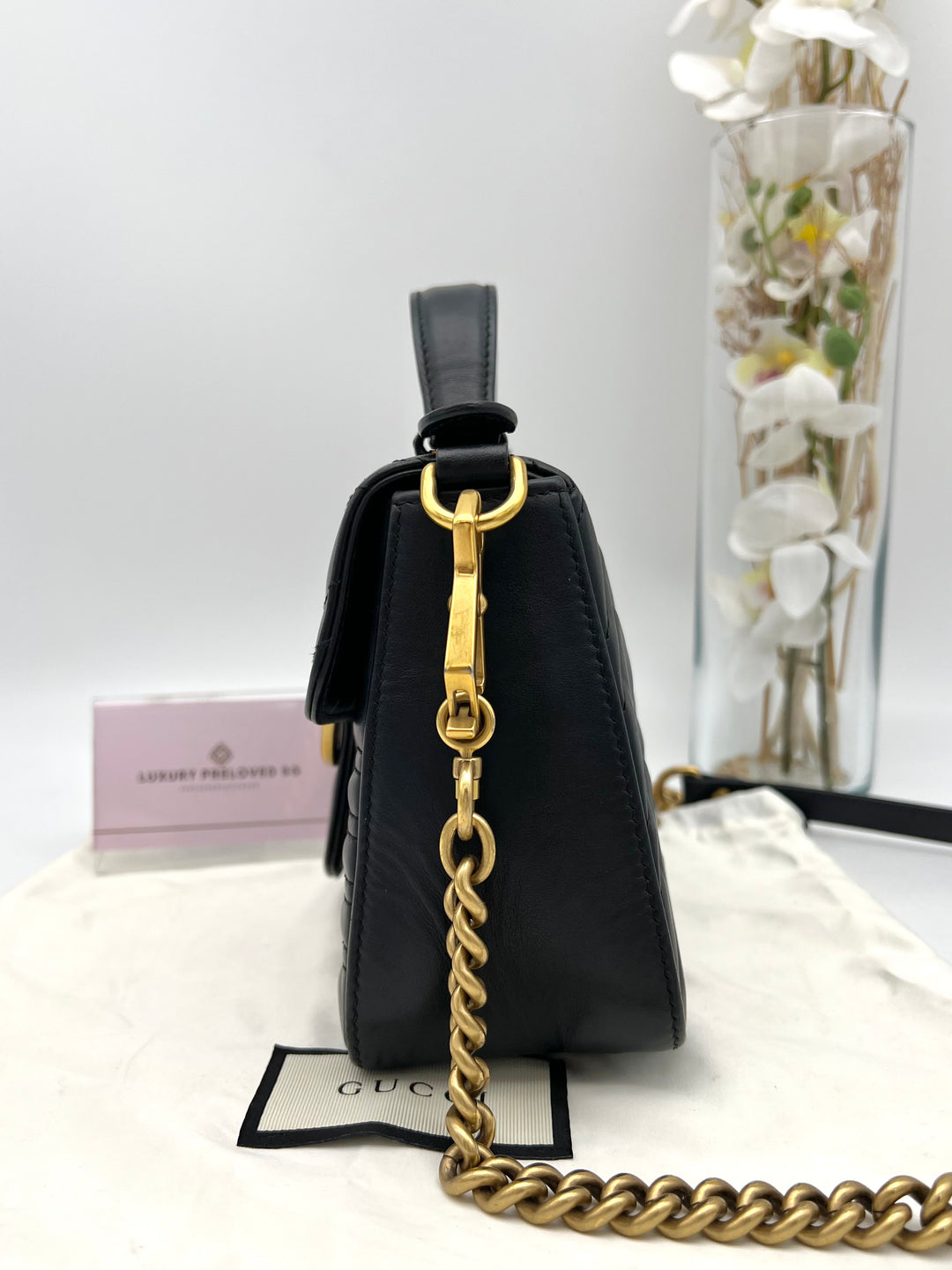 GUCCI GG MARMONT TOP HANDLE MINI CHAIN SHOULDER BAG