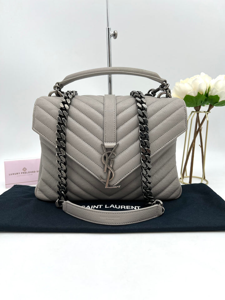 YVES SAINT LAURENT COLLEGE CHEVRON QUILTED BAG SHW MEDIUM