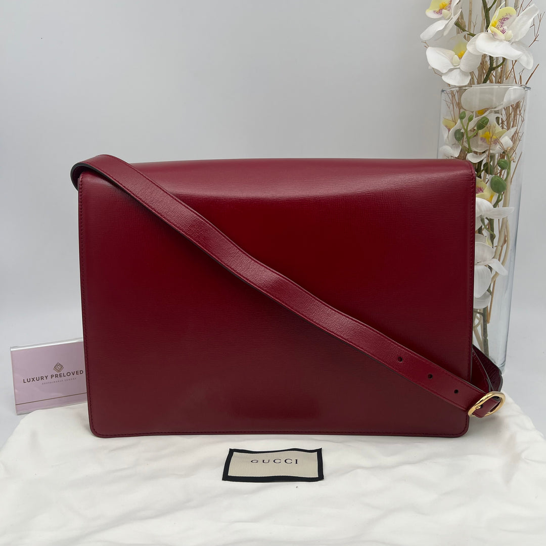 GUCCI TEXTURED CALFSKIN TORCHON GG RING CHERRY RED