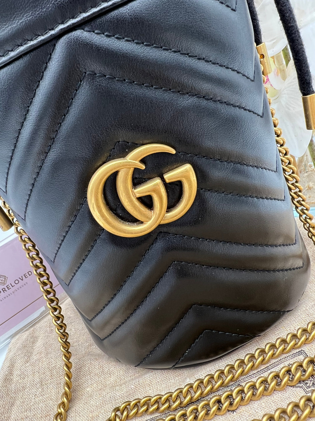 GUCCI MARMONT QUILTED GHW BUCKET BAG