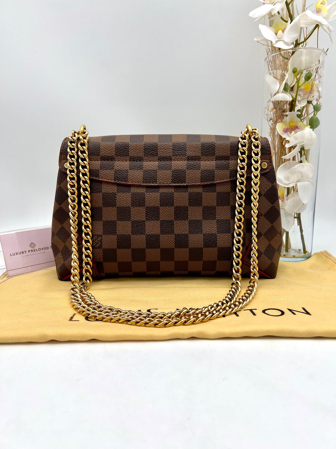 LOUIS VUITTON DAMIER EBENE CAISSA CLUTCH CHERRY