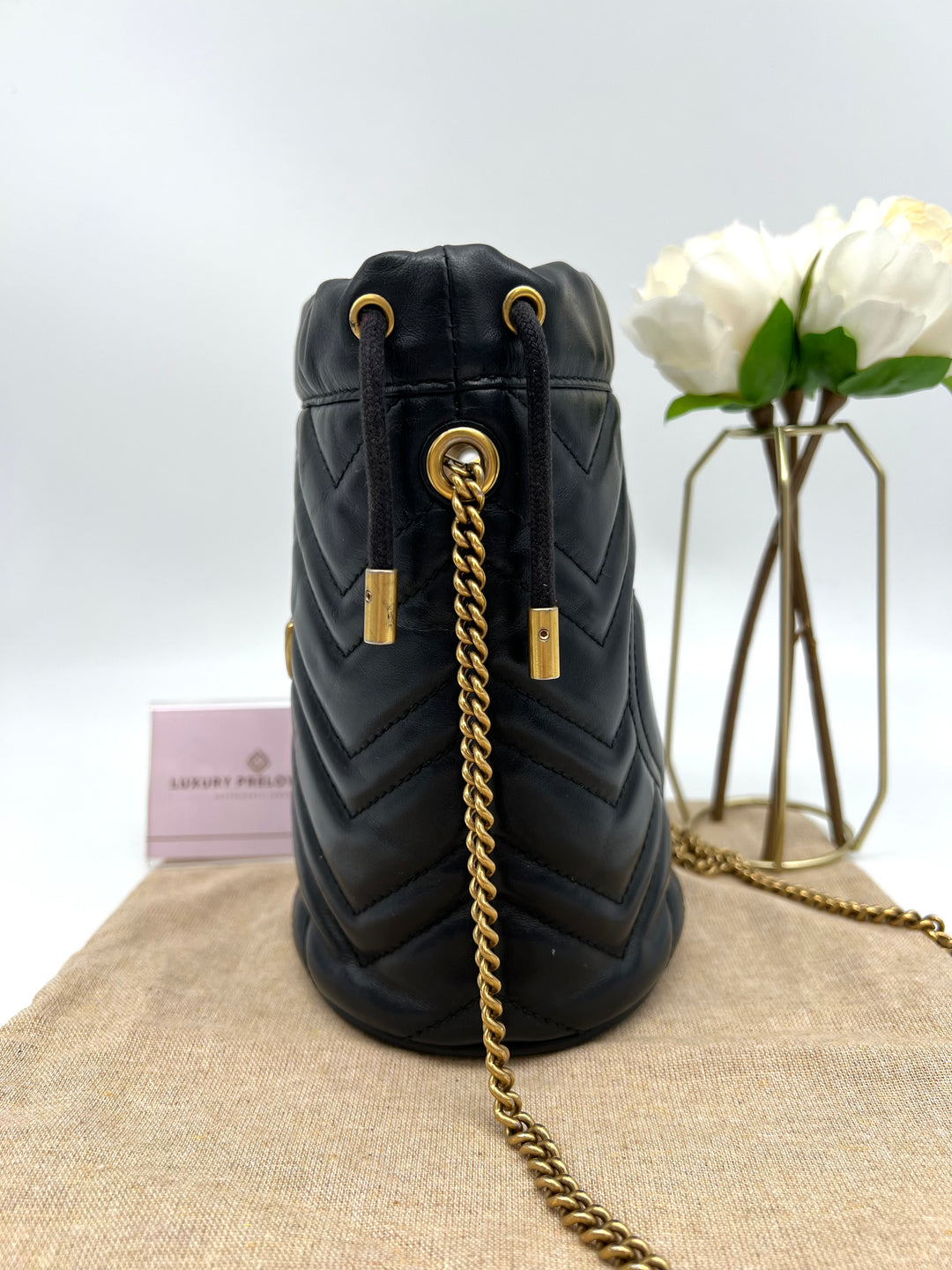 GUCCI MARMONT QUILTED GHW BUCKET BAG