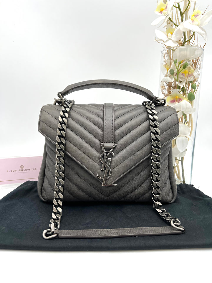 YVES SAINT LAURENT COLLEGE CHEVRON QUILTED BAG SHW MEDIUM