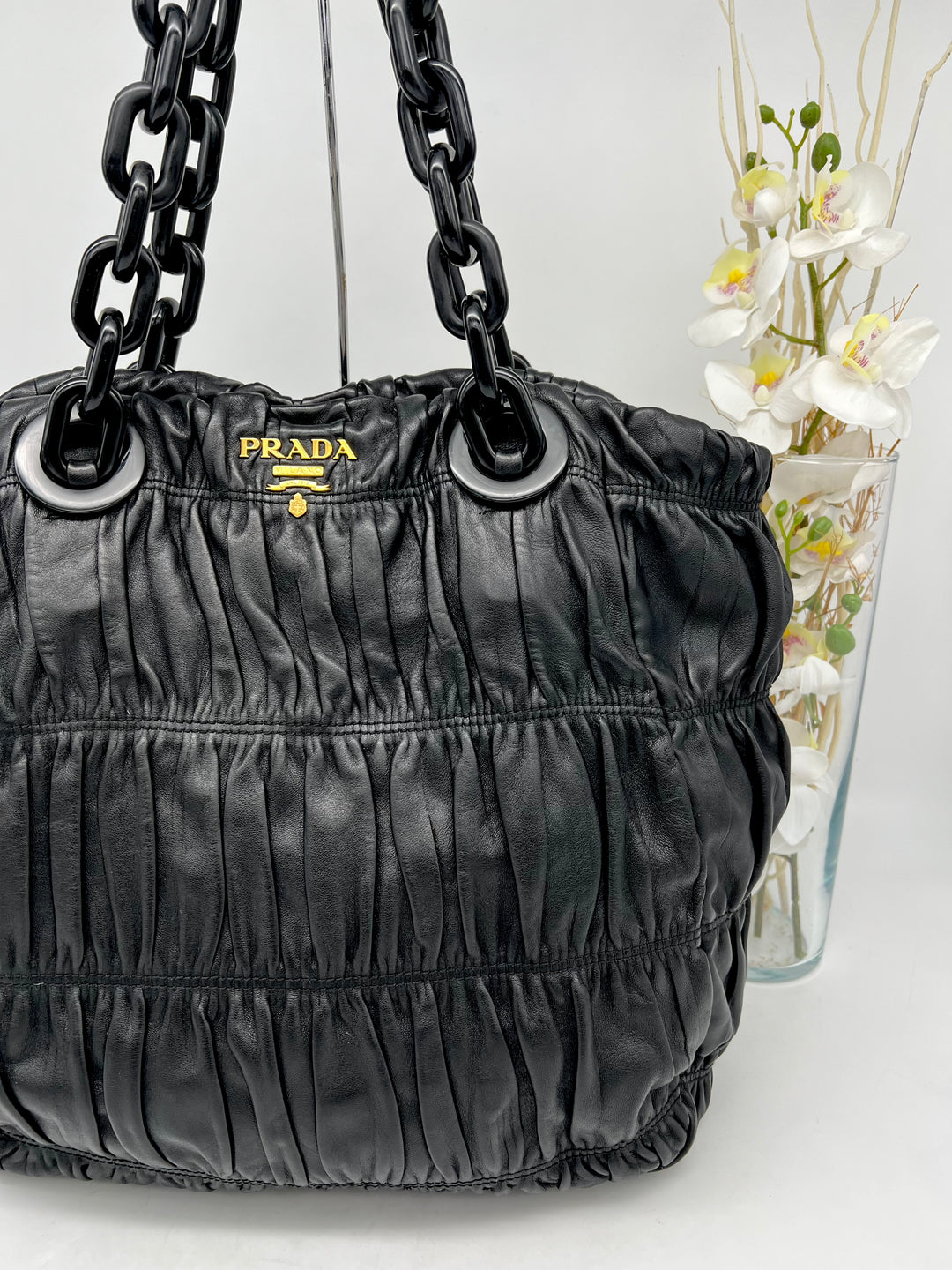 PRADA LEATHER GATHER NAPPA CHUNKY CHAIN SHOULDER BAG