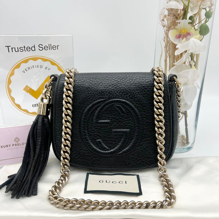 GUCCI DISCO SOHO FLAP CROSSBODY BLACK