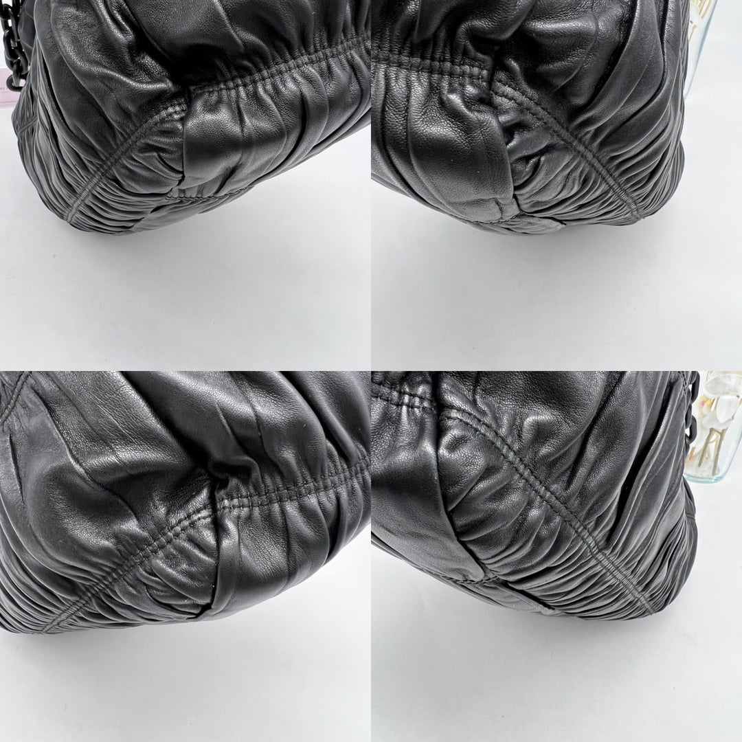 PRADA LEATHER GATHER NAPPA CHUNKY CHAIN SHOULDER BAG
