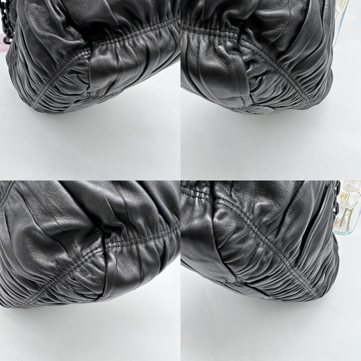 PRADA LEATHER GATHER NAPPA CHUNKY CHAIN SHOULDER BAG