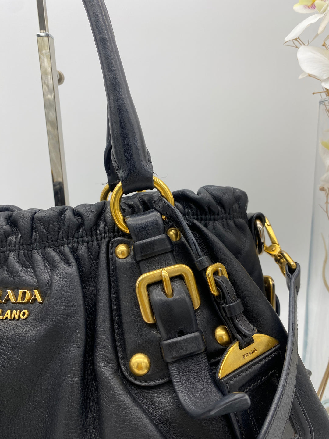 PRADA SOFT CALF LEATHER SHOPPING 2 WAY BAG