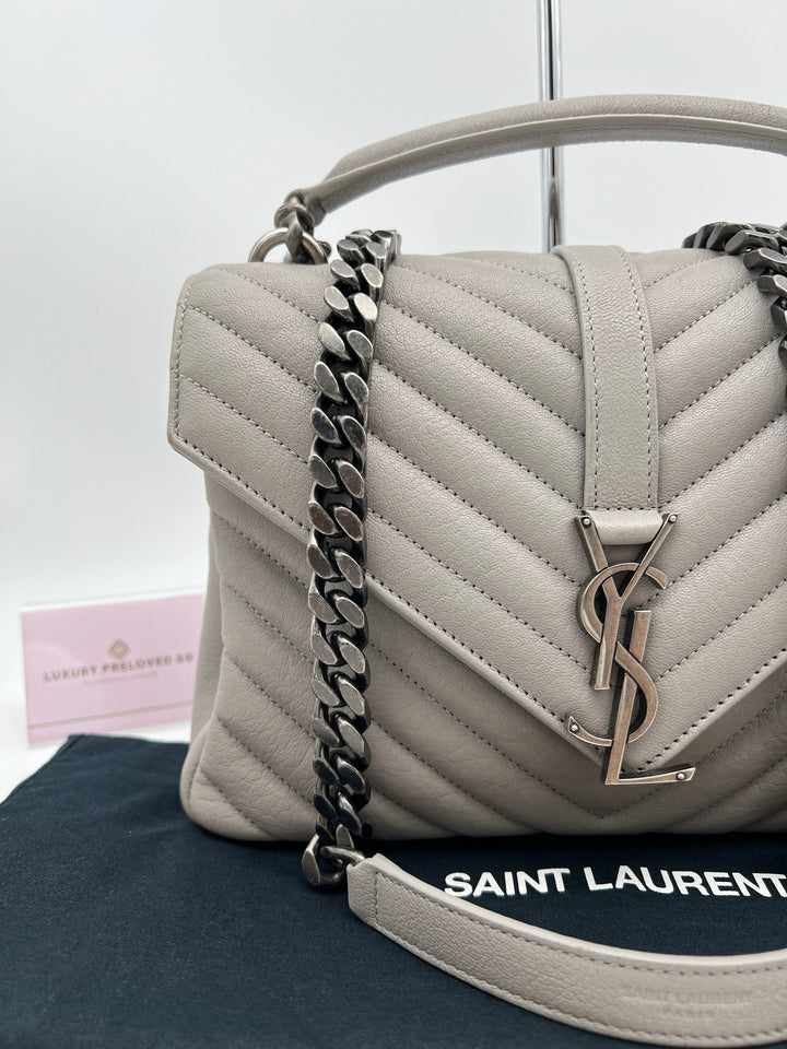 YVES SAINT LAURENT COLLEGE CHEVRON QUILTED BAG SHW MEDIUM