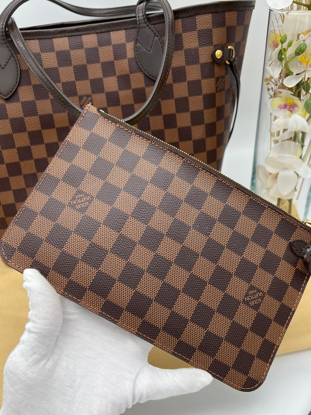 LOUIS VUITTON NEVERFULL MM DAMIER W/ POUCH