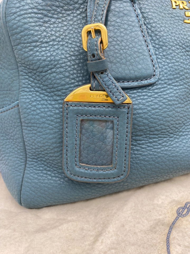 PRADA BLUE LEATHER DAINO BOSTON BAG