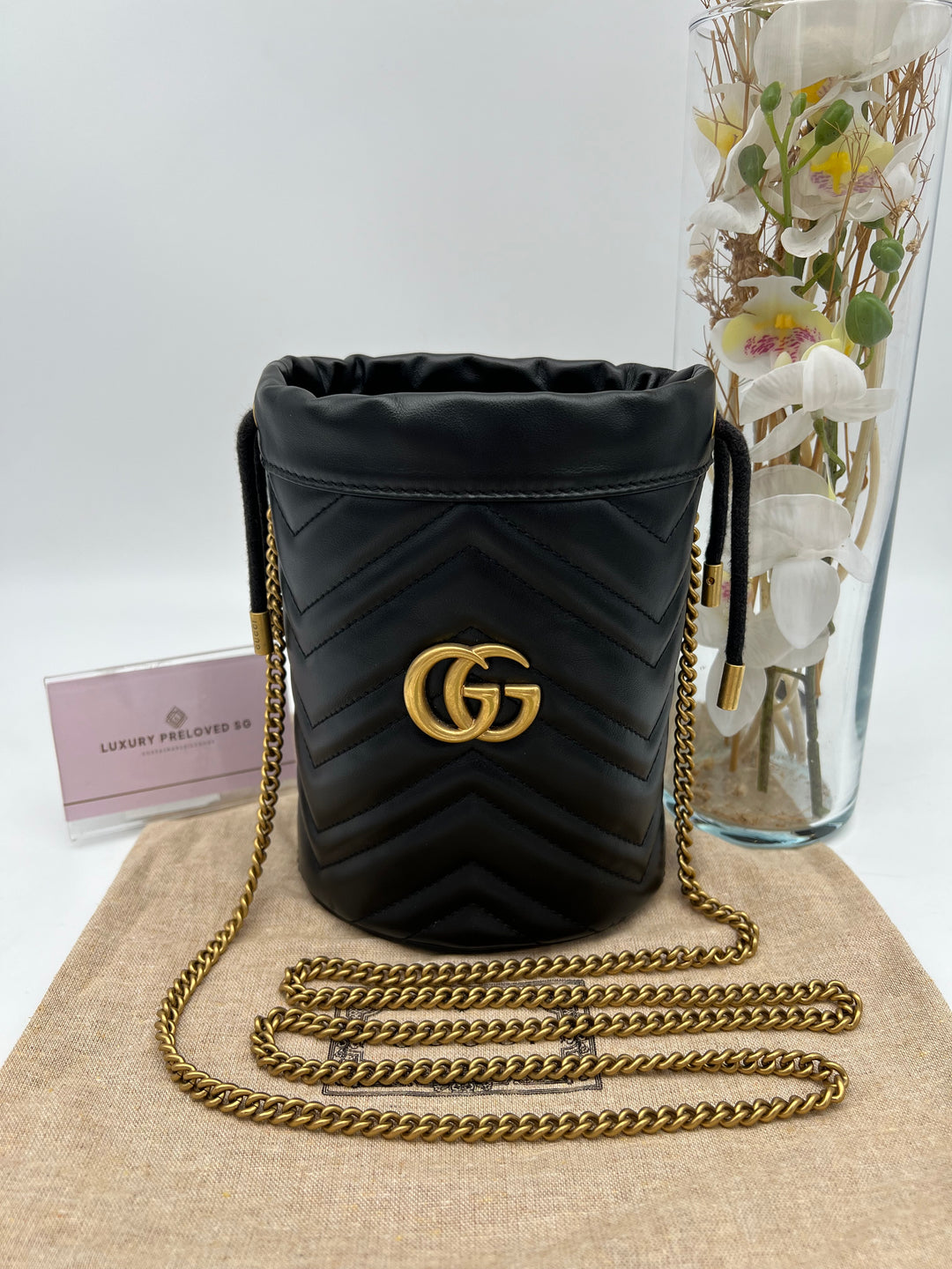 GUCCI MARMONT QUILTED GHW BUCKET BAG