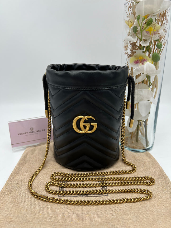 GUCCI MARMONT QUILTED GHW BUCKET BAG