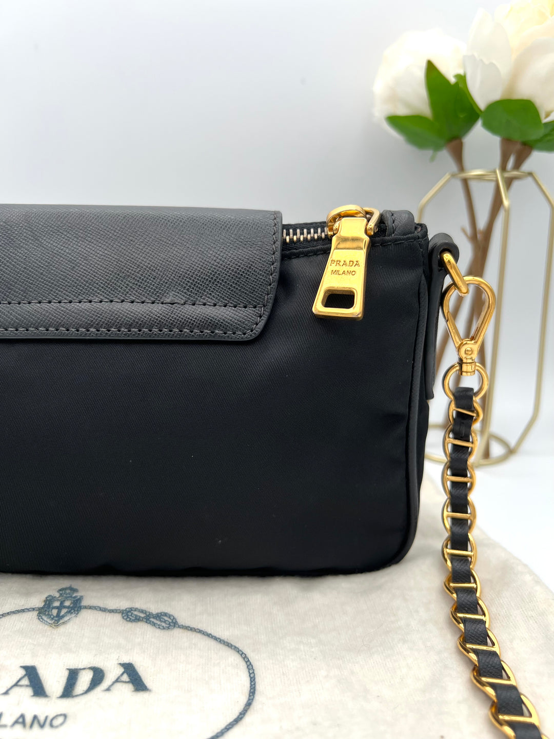 PRADA SAFFIANO NYLON CHAIN BAG