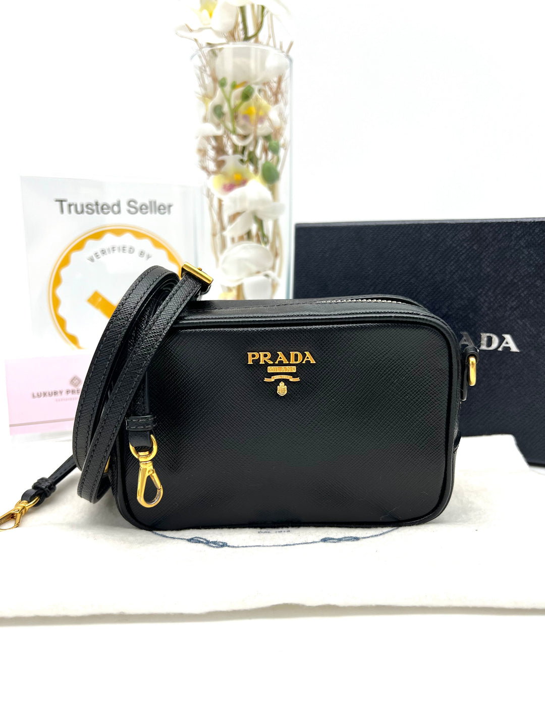 PRADA MINI CAMERA BAG SAFFIANO BLACK
