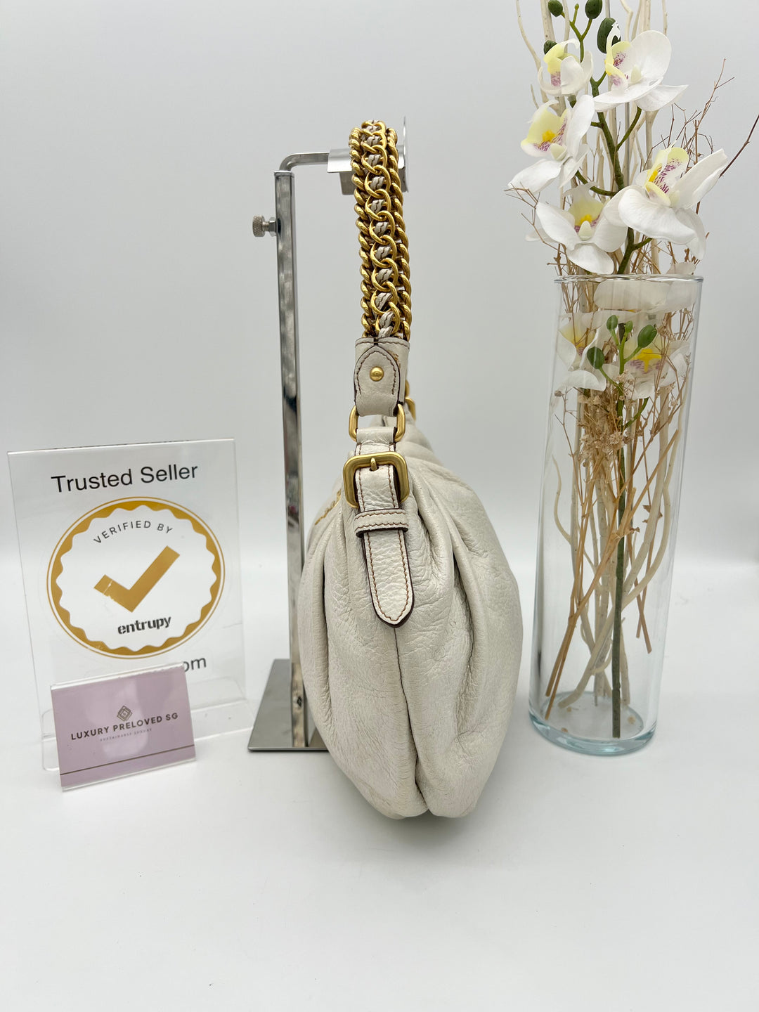 PRADA WHITE LEATHER CHAIN ONE SHOULDER BAG