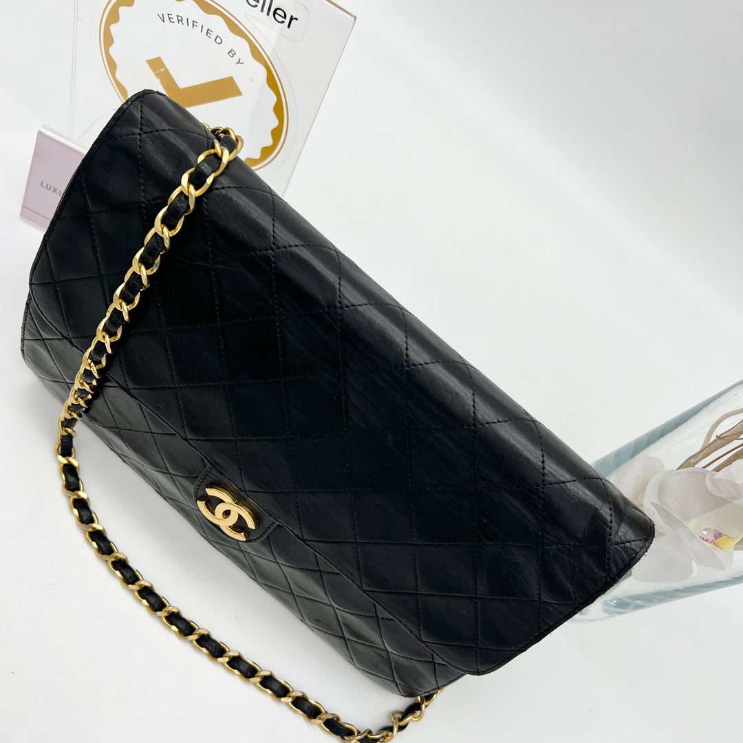 CHANEL BLACK MATALESSE PUSH LOCK CHAIN SHOULDER BAG