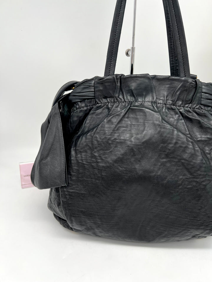 PRADA RIBBON LEATHER SHOULDER BAG