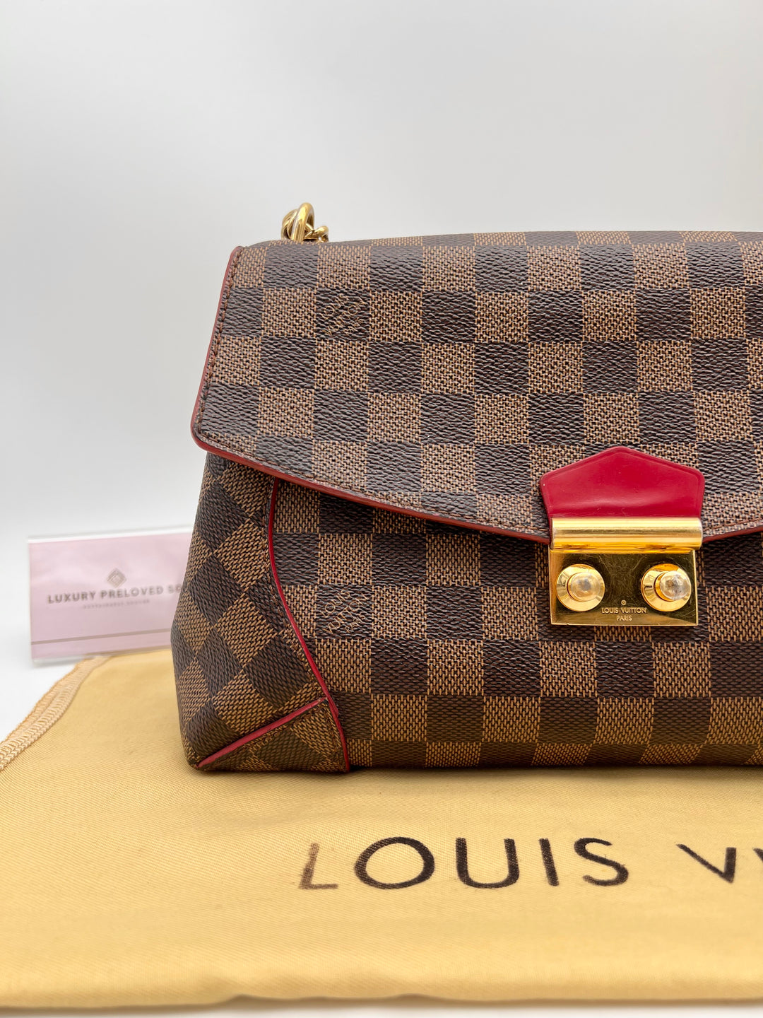 LOUIS VUITTON DAMIER EBENE CAISSA CLUTCH CHERRY