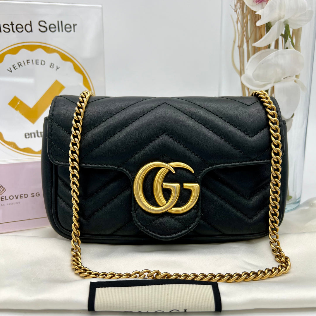 GUCCI GG MARMONT SUPER MINI METALASSE BLACK