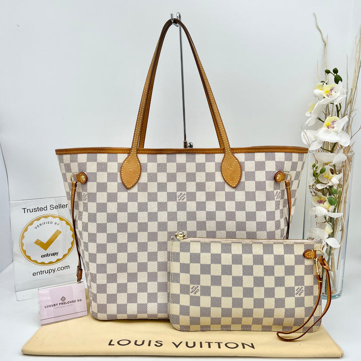 LOUIS VUITTON NEVERFULL MM AZUR W/ POUCH