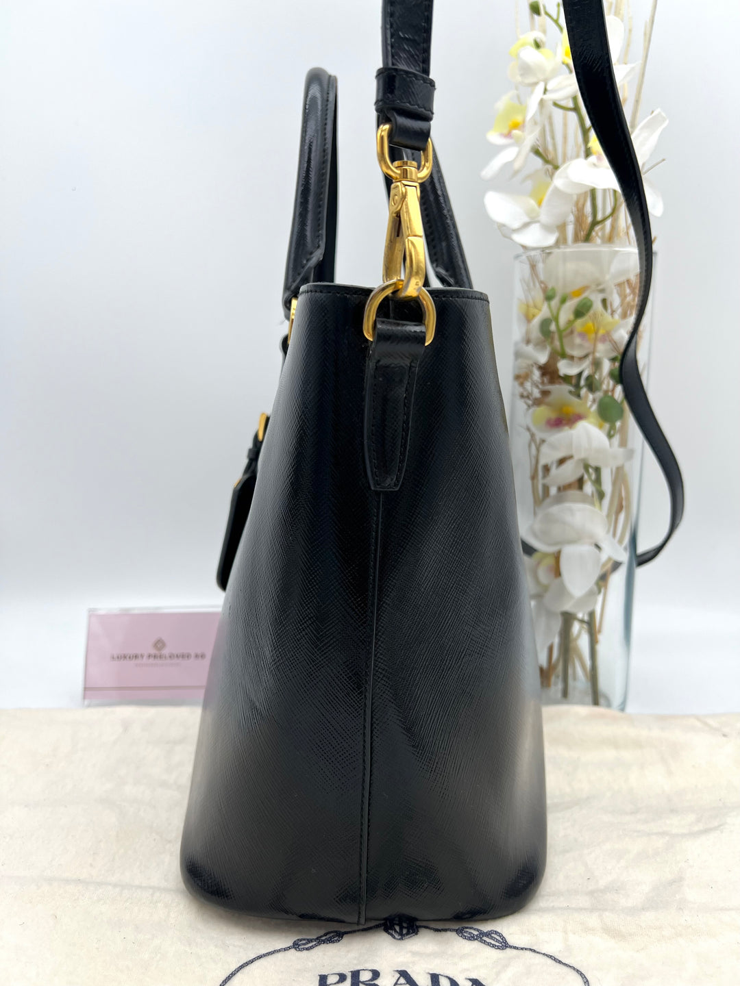 PRADA SAFFIANO VERNICE 2 WAY BLACK