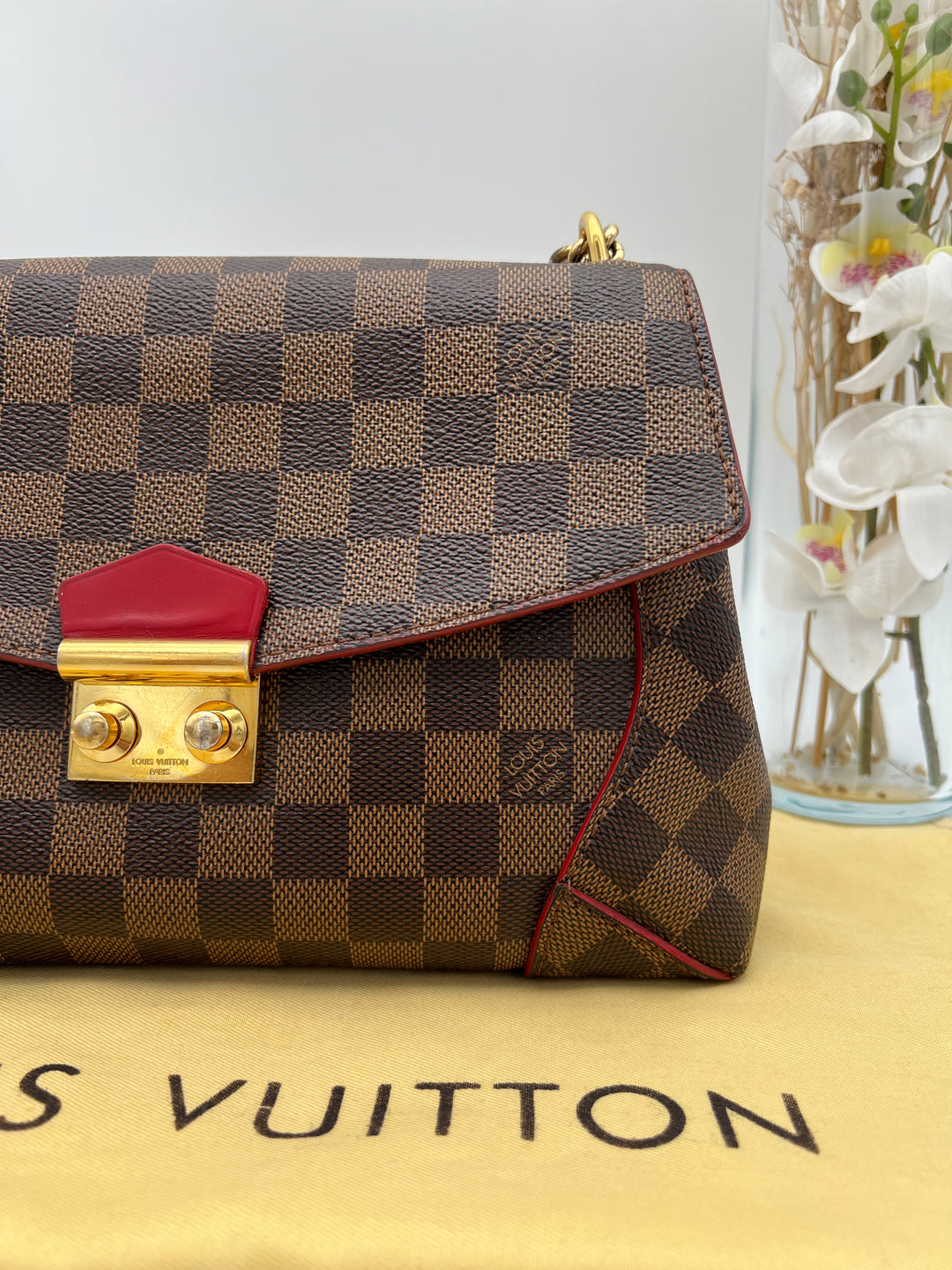LOUIS VUITTON DAMIER EBENE CAISSA CLUTCH CHERRY