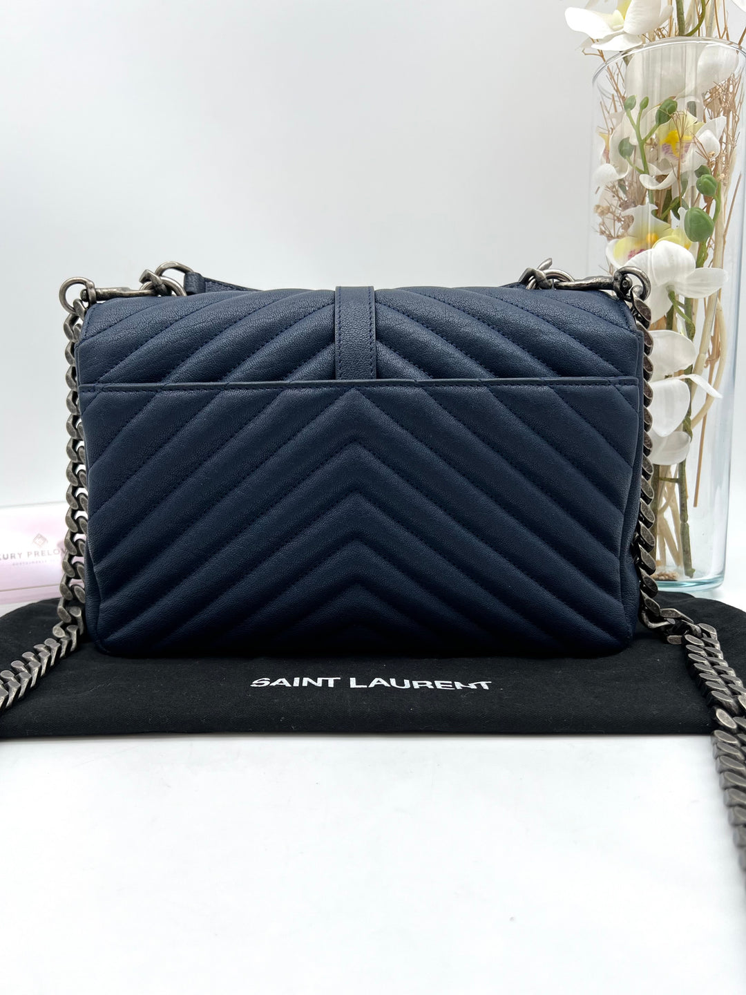 YVES SAINT LAURENT COLLEGE CHEVRON QUILTED BAG GHW MEDIUM