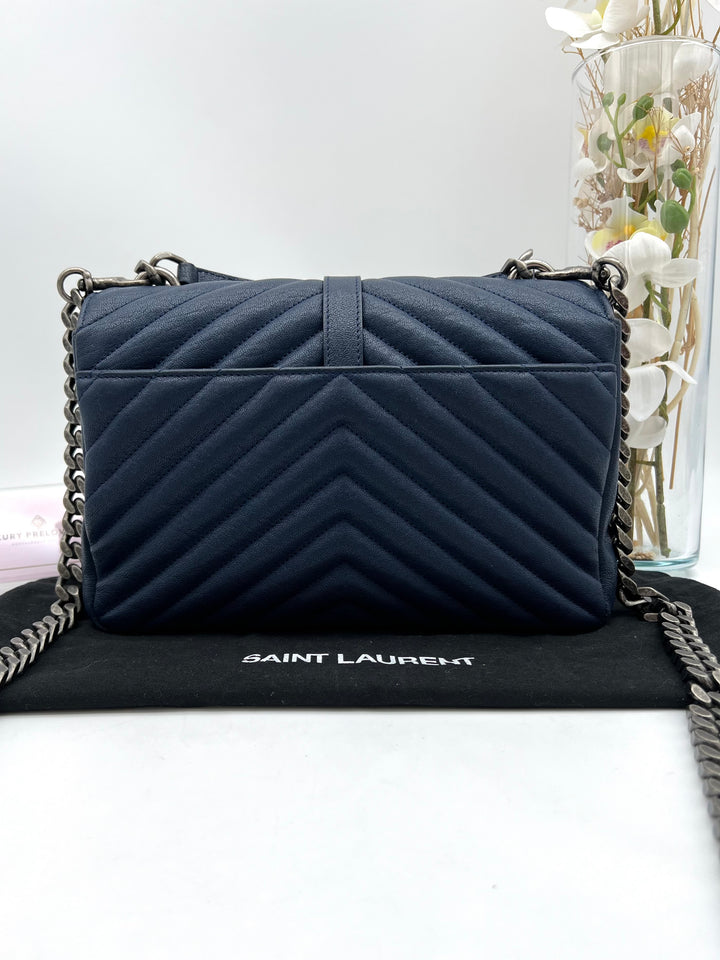 YVES SAINT LAURENT COLLEGE CHEVRON QUILTED BAG GHW MEDIUM