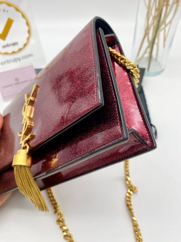 YVES SAINT LAURENT KATE SMALL TASSEL PATENT CHAIN BAG