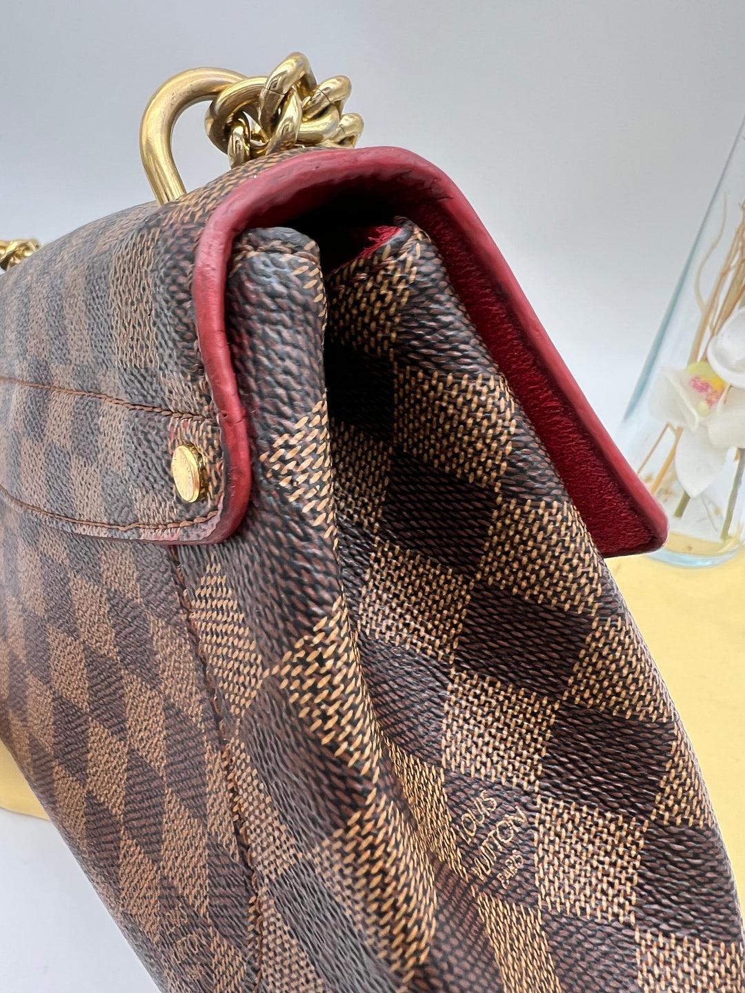 LOUIS VUITTON DAMIER EBENE CAISSA CLUTCH CHERRY