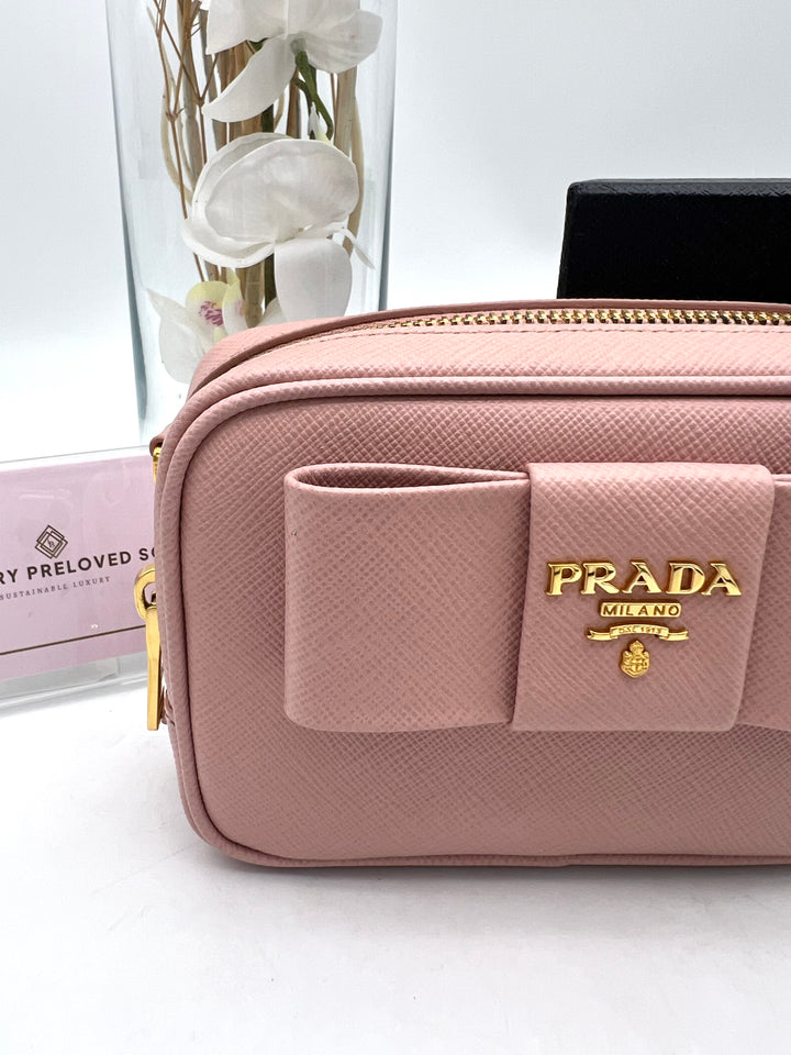 PRADA MINI RIBBON CAMERA BAG SAFFIANO PINK